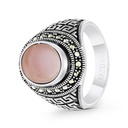 Sterling Silver 925 Ring Embedded With Natural Pink Shell And Marcasite Stones For Men