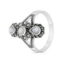 Sterling Silver 925 Ring Embedded With Natural White Shell And Marcasite Stones