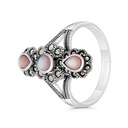 Sterling Silver 925 Ring Embedded With Natural Pink Shell And Marcasite Stones