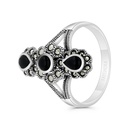 Sterling Silver 925 Ring Embedded With Natural Black Agate And Marcasite Stones