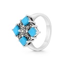 Sterling Silver 925 Ring Embedded With Natural Processed Turquoise And Marcasite Stones