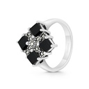 Sterling Silver 925 Ring Embedded With Natural Black Agate And Marcasite Stones