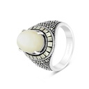 Sterling Silver 925 Ring Embedded With Natural White Shell And Marcasite Stones For Men