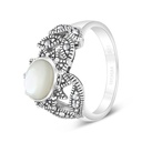 Sterling Silver 925 Ring Embedded With Natural White Shell And Marcasite Stones