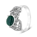 Sterling Silver 925 Ring Embedded With Natural Green Agate And Marcasite Stones