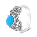 Sterling Silver 925 Ring Embedded With Natural Processed Turquoise And Marcasite Stones