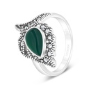 Sterling Silver 925 Ring Embedded With Natural Green Agate And Marcasite Stones