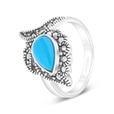 Sterling Silver 925 Ring Embedded With Natural Processed Turquoise And Marcasite Stones