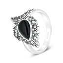 Sterling Silver 925 Ring Embedded With Natural Black Agate And Marcasite Stones