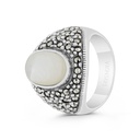 Sterling Silver 925 Ring Embedded With Natural White Shell And Marcasite Stones