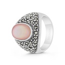 Sterling Silver 925 Ring Embedded With Natural Pink Shell And Marcasite Stones