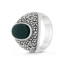 Sterling Silver 925 Ring Embedded With Natural Green Agate And Marcasite Stones