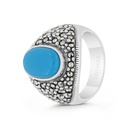 Sterling Silver 925 Ring Embedded With Natural Processed Turquoise And Marcasite Stones