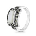 Sterling Silver 925 Ring Embedded With Natural White Shell And Marcasite Stones