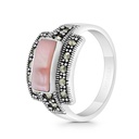 Sterling Silver 925 Ring Embedded With Natural Pink Shell And Marcasite Stones