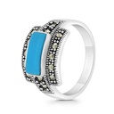 Sterling Silver 925 Ring Embedded With Natural Processed Turquoise And Marcasite Stones