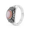 Sterling Silver 925 Ring Embedded With Natural Pink Shell And Marcasite Stones