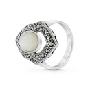 Sterling Silver 925 Ring Embedded With Natural White Shell And Marcasite Stones