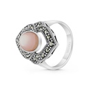 Sterling Silver 925 Ring Embedded With Natural Pink Shell And Marcasite Stones