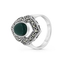 Sterling Silver 925 Ring Embedded With Natural Green Agate And Marcasite Stones