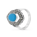 Sterling Silver 925 Ring Embedded With Natural Processed Turquoise And Marcasite Stones