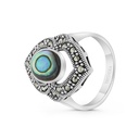 Sterling Silver 925 Ring Embedded With Natural Blue Shell And Marcasite Stones