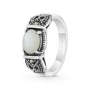 Sterling Silver 925 Ring Embedded With Natural White Shell And Marcasite Stones