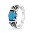 Sterling Silver 925 Ring Embedded With Natural Processed Turquoise And Marcasite Stones