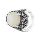 Sterling Silver 925 Ring Embedded With Natural White Shell And Marcasite Stones