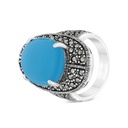 Sterling Silver 925 Ring Embedded With Natural Processed Turquoise And Marcasite Stones