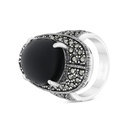 Sterling Silver 925 Ring Embedded With Natural Black Agate And Marcasite Stones