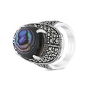 Sterling Silver 925 Ring Embedded With Natural Blue Shell And Marcasite Stones