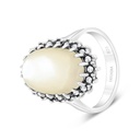 Sterling Silver 925 Ring Embedded With Natural White Shell And Marcasite Stones