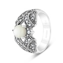 Sterling Silver 925 Ring Embedded With Natural White Shell And Marcasite Stones