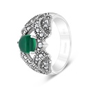 Sterling Silver 925 Ring Embedded With Natural Green Agate And Marcasite Stones