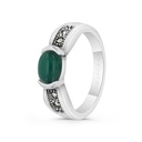 Sterling Silver 925 Ring Embedded With Natural Green Agate And Marcasite Stones