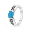 Sterling Silver 925 Ring Embedded With Natural Processed Turquoise And Marcasite Stones