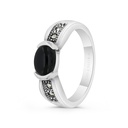 Sterling Silver 925 Ring Embedded With Natural Black Agate And Marcasite Stones