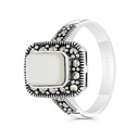 Sterling Silver 925 Ring Embedded With Natural White Shell And Marcasite Stones