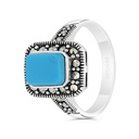 Sterling Silver 925 Ring Embedded With Natural Processed Turquoise And Marcasite Stones