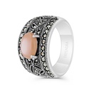 Sterling Silver 925 Ring Embedded With Natural Pink Shell And Marcasite Stones