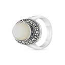 Sterling Silver 925 Ring Embedded With Natural White Shell And Marcasite Stones