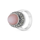 Sterling Silver 925 Ring Embedded With Natural Pink Shell And Marcasite Stones