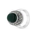 Sterling Silver 925 Ring Embedded With Natural Green Agate And Marcasite Stones