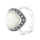 Sterling Silver 925 Ring Embedded With Natural White Shell And Marcasite Stones