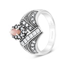 Sterling Silver 925 Ring Embedded With Natural Pink Shell And Marcasite Stones