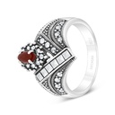 Sterling Silver 925 Ring Embedded With Natural Aqiq And Marcasite Stones