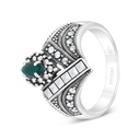 Sterling Silver 925 Ring Embedded With Natural Green Agate And Marcasite Stones