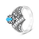 Sterling Silver 925 Ring Embedded With Natural Processed Turquoise And Marcasite Stones