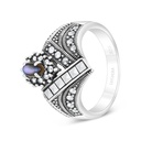 Sterling Silver 925 Ring Embedded With Natural Blue Shell And Marcasite Stones